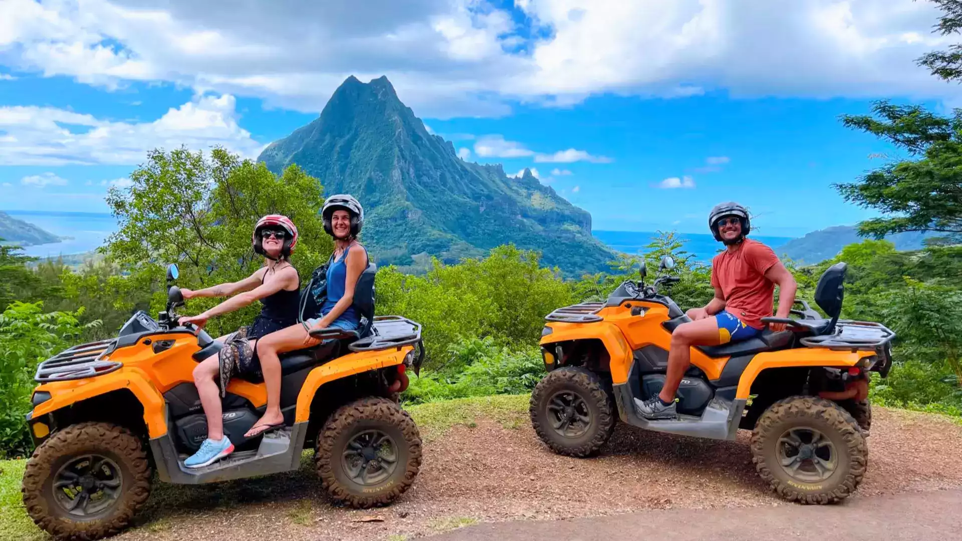 Belvedere lookout Moorea quad ATV tour Cook Bay Opunohu Bay view