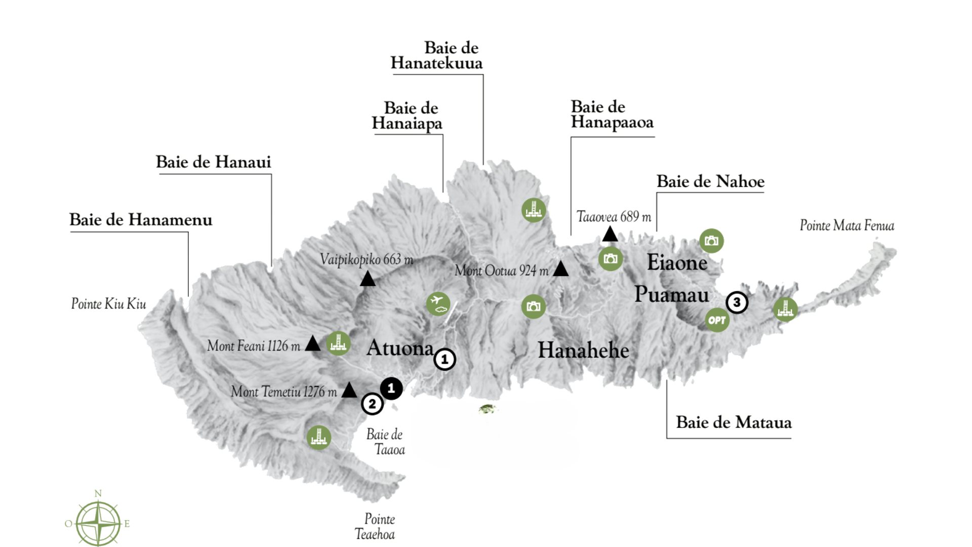 Hiva Oa map Marquesas Islands French Polynesia Atuona Puamau