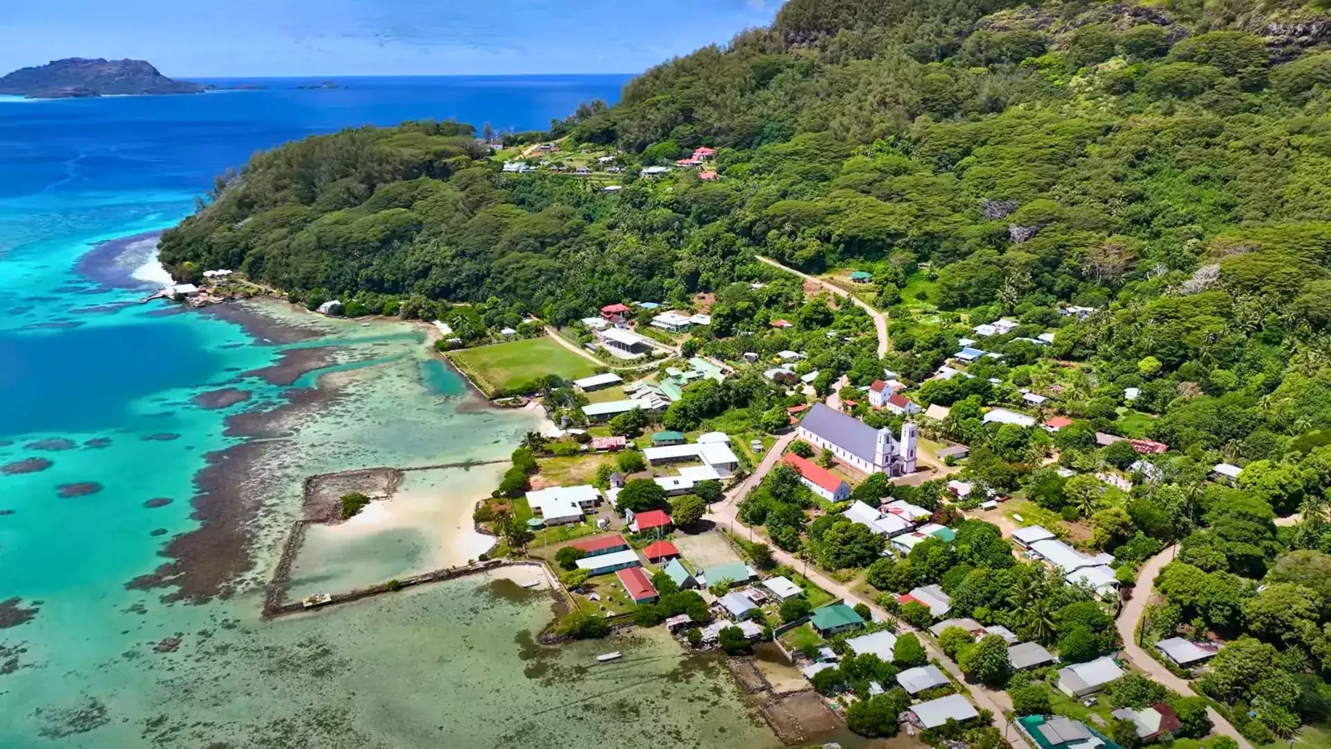 Rikitea village Mangareva Gambier Islands cathedral