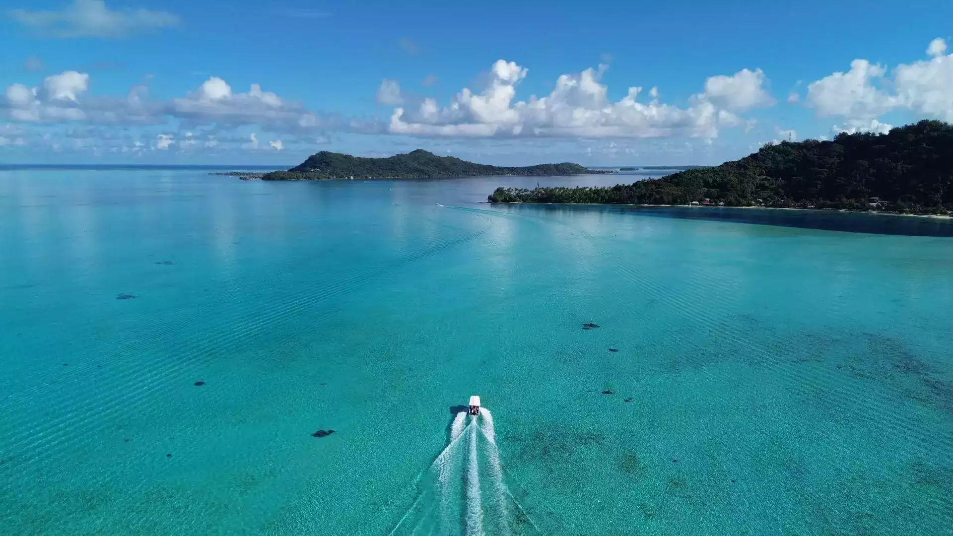 Bora Bora lagoon morning excursion boat 3 week French Polynesia itinerary