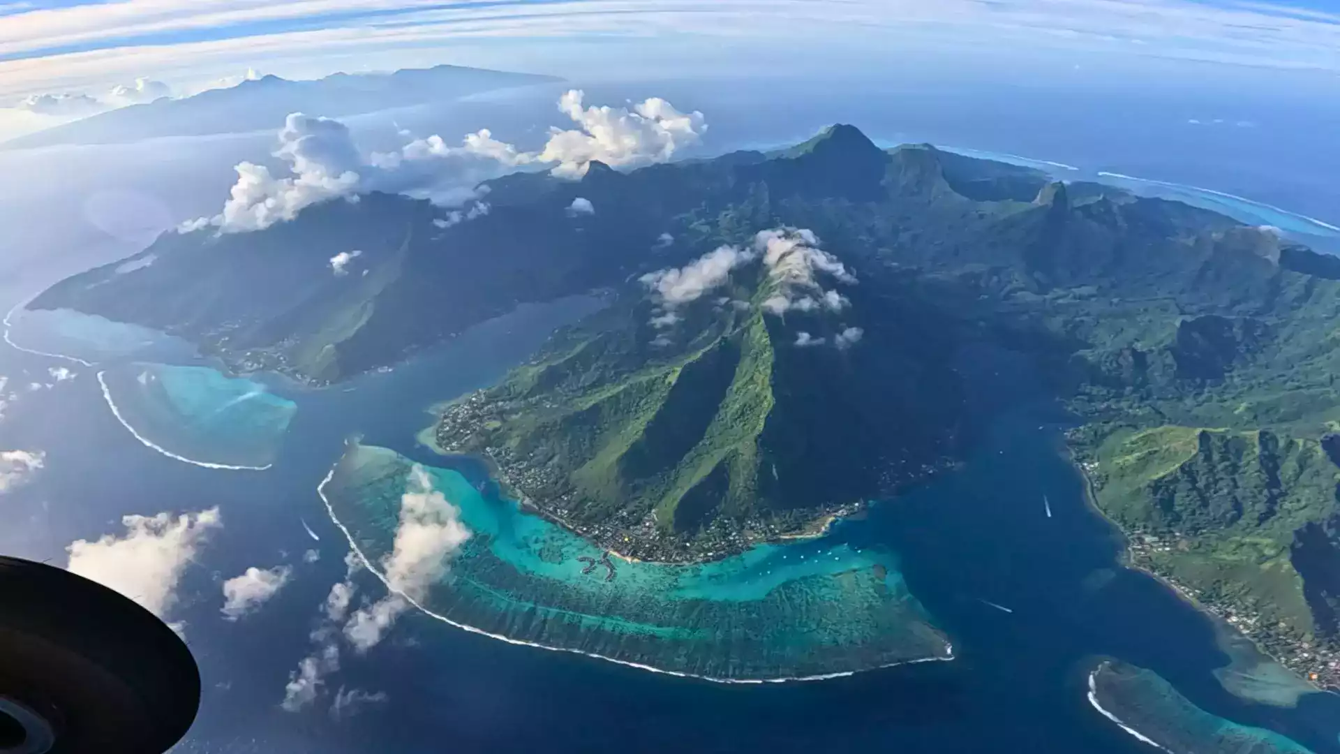 Moorea from the sky skydive lagoon vegetation French Polynesia
